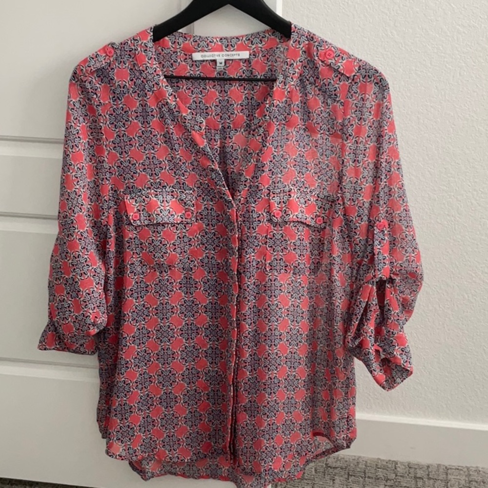 Collective Concepts- Rilo Button Down Blouse- Pink- Size Medium